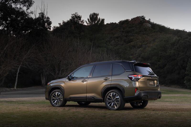 For 2025, the Subaru lineup expands with the Forester Touring Hybrid, pairing Subaru’s 2.5-liter boxer engine with an Atkinson/Miller cycle hybrid system.