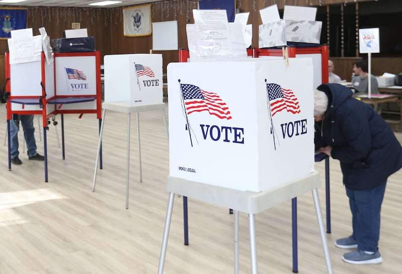 Voters fill out their ballots on Tuesday, April 1, 2025 at the La Salle VFW.