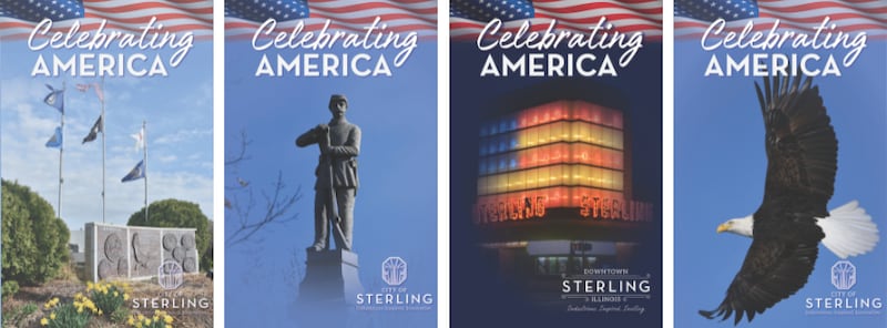 A look at the four banners part of the Patriotic Banner Series that will go up on First Ave. in Sterling to honor the upcoming America 250 celebrations.