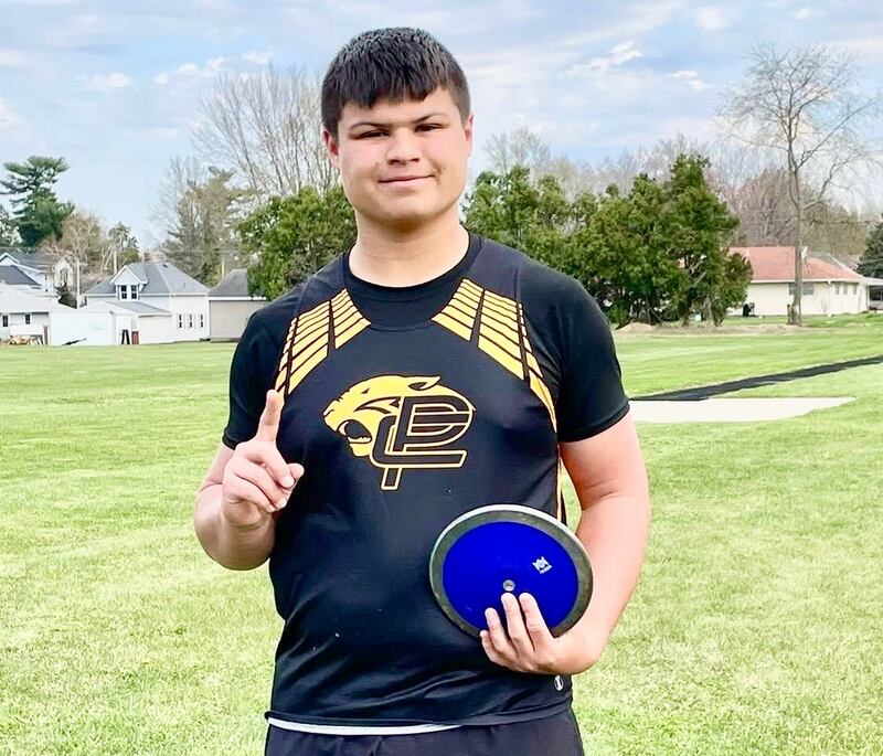 Putnam County junior Alex Rodriquez set the school record in the discus with a throw of 49.03 meters in the Dale Collis Invite.