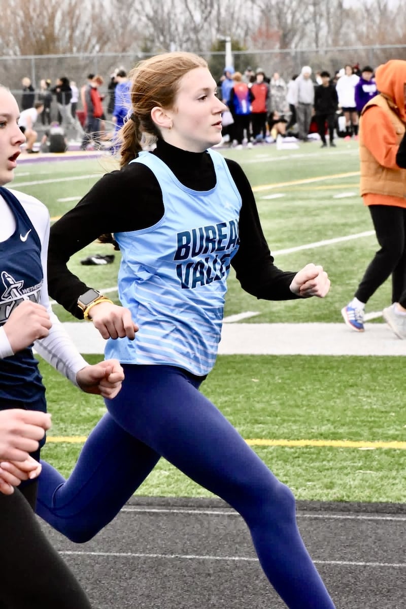 Bureau Valley sophomore Elise House broke the school record in the 200 with a time of 26.01 on April 16 at the Amboy Invite. Kamryn Kolb held the record since 2019 at 26.09.