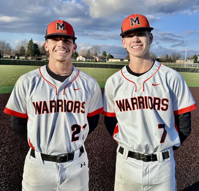 Nathan Neidhardt (left) threw the final two innings without allowing a run and Ian Boland (right) struck out six over five innings pitched to start McHenry's 3-2 win over Crystal Lake South.