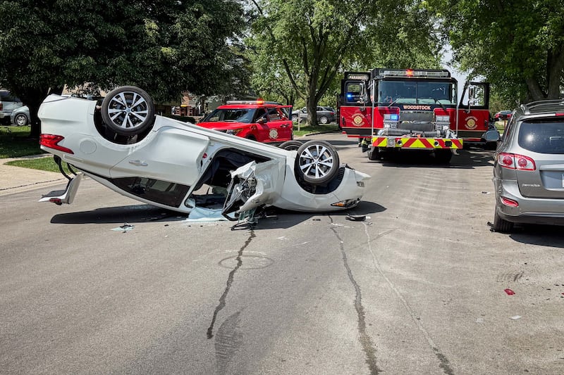 Woodstock Fire/Rescue District firefighters extricated a driver from an overturned car after crashing into a parked vehicle on June 6, 2026, at the 1000 block of St. Johns Road.
