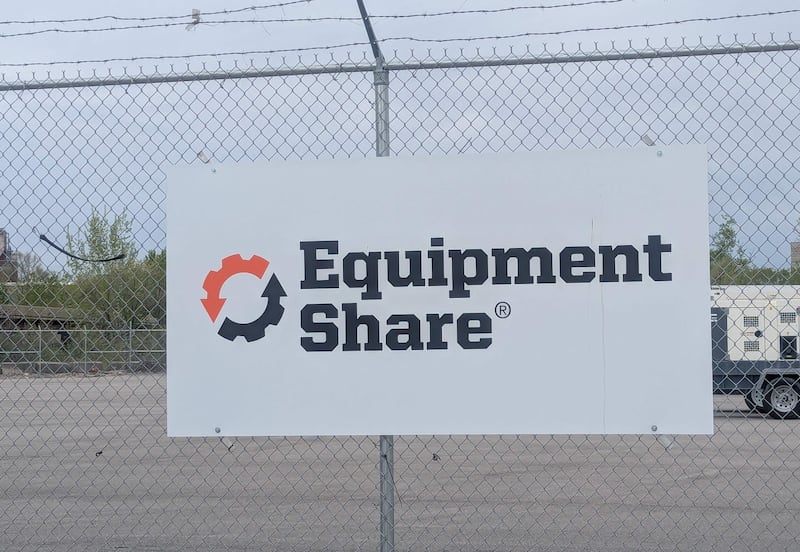 A sign announcing EquipmentShare at 132 Harris Drive in Rockdale, is seen on Sunday, May 4, 2025.