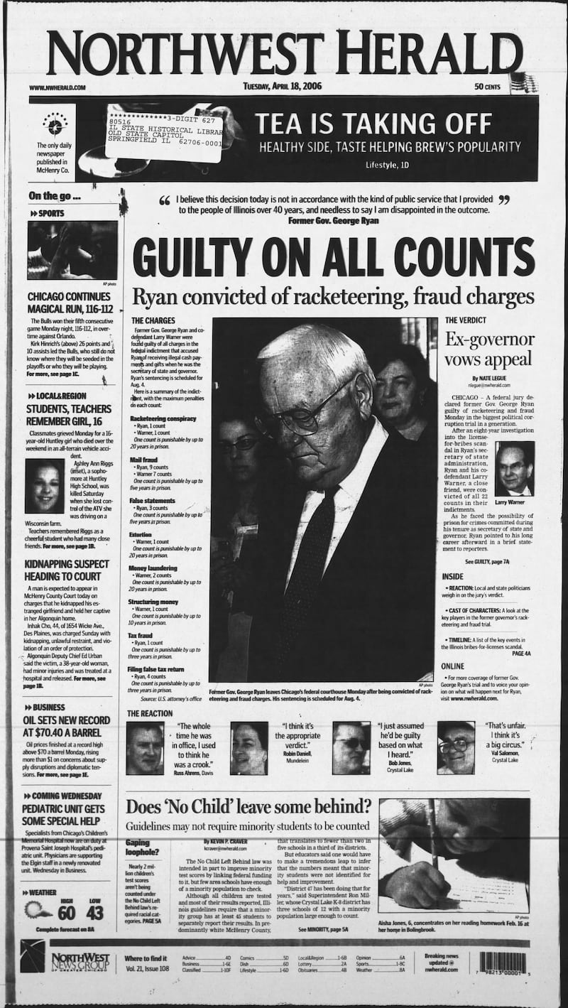 The cover of the Northwest Herald for April 18, 2006