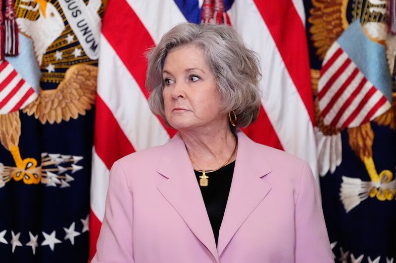 White House Chief of Staff Susie Wiles attends a board meeting of the John F. Kennedy Memorial Center For The Performing Arts in the East Room of the White House, Monday, March 16, 2026, in Washington. (AP Photo/Alex Brandon)