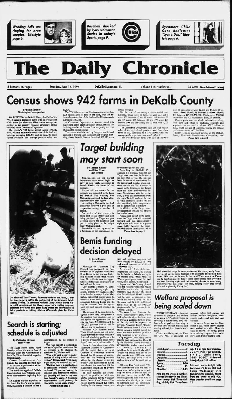 The Daily Chronicle cover for June 14, 1994