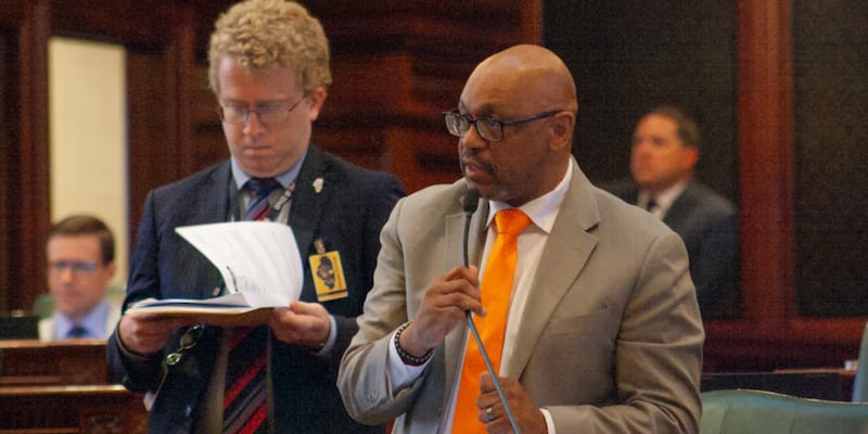Democratic Rep. Thaddeus Jones speaks on the House floor on his way to passing a pair of bills to regulate the homeowner and auto insurance industries.