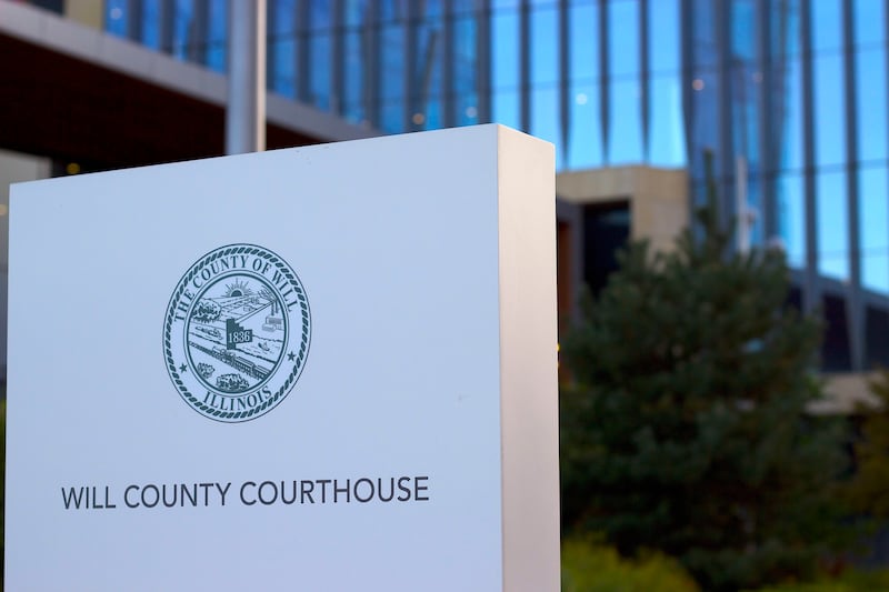 A sign for the Will County Courthouse in Joliet.