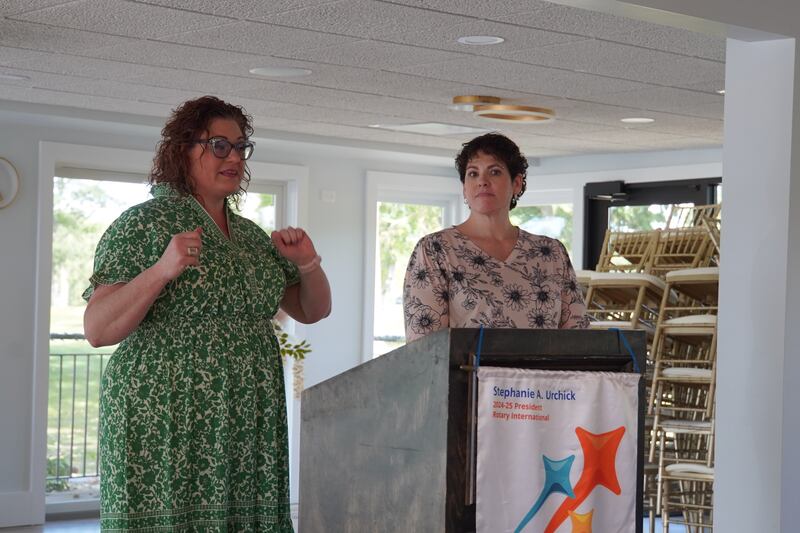 RTHSEF representatives Jodie Hart (right) and Jillian Wise (left) attended the Tuesday, Sept. 23, 2025 meeting of the Rochelle Rotary Club to share details of the RTHSEF Trivia Night Oct. 15 and what RTHSEF does.