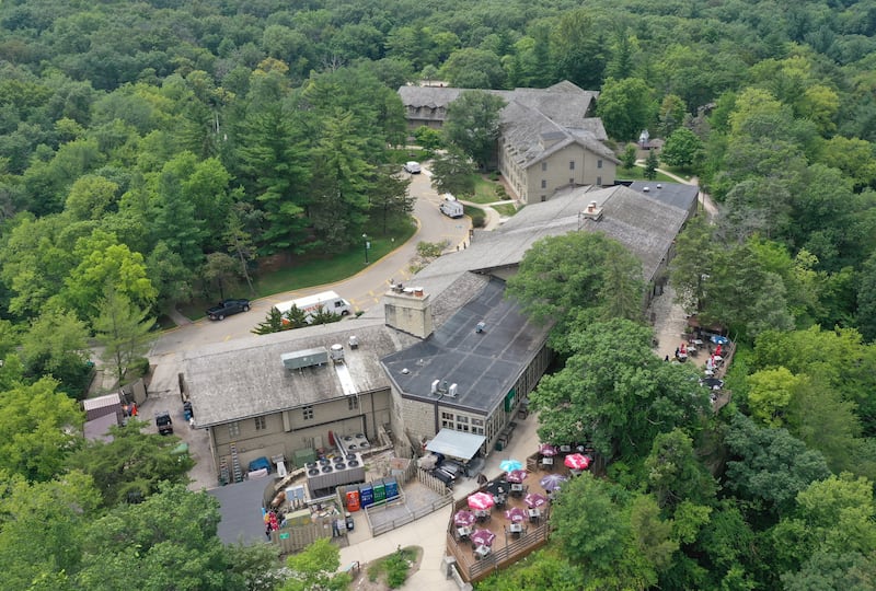 An aerial view of Starved Rock Lodge on Thursday, July 24, 2025 at Starved Rock State Park.