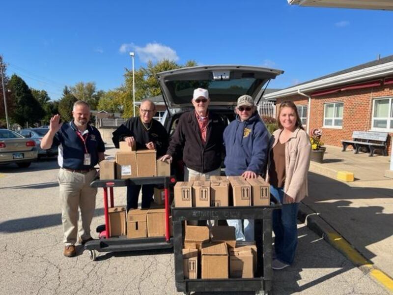 Oglesby Elks Lodge 2360 deliver supplies to the Illinois Veterans Home at La Salle. Pictured in this photo received Nov. 8, 2023, are (from left) Jerry Bacidore, Elk Veterans Ken Ficek PER, Inner Guard, Ralph Stork, Esquire Tim Watkins and Kassandra Seaborne.