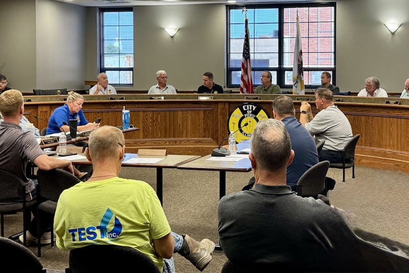 Peru's Committee of the Whole discusses the municipal pool during the public services portion of the meeting on Monday, Sept. 29, 2025.