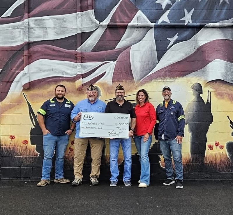 Pictured from left to right are; Josh Brandau, CHS warehouse operations specialist; Joe Drought, post quartermaster; Dennis Orlikowski, post commander; Samantha Zaccaria, CHS senior administrative assistant; and Mark Zaccaria, CHS assistant production manager.