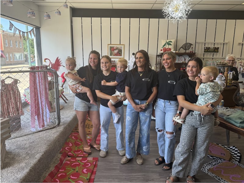 Becky Phalen Pelka along with some of her family members as they open Kalmmd Petals & Presents for the first day of business on Tuesday, June 2, 2026, at their location at 810 Washington St. in Mendota.