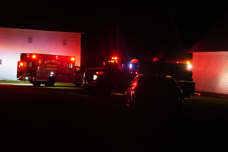 The Rochelle Fire Department responded to a combine fire on Flagg Road between Center Road and Indian Trail Road on the evening of Monday, Oct. 27, 2025.
