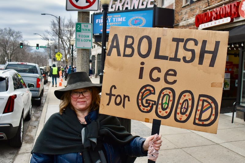 Laura K. Johnson was one of nearly 900 people to participate Sunday in a protest against ICE and the Trump administration held in downtown La Grange.