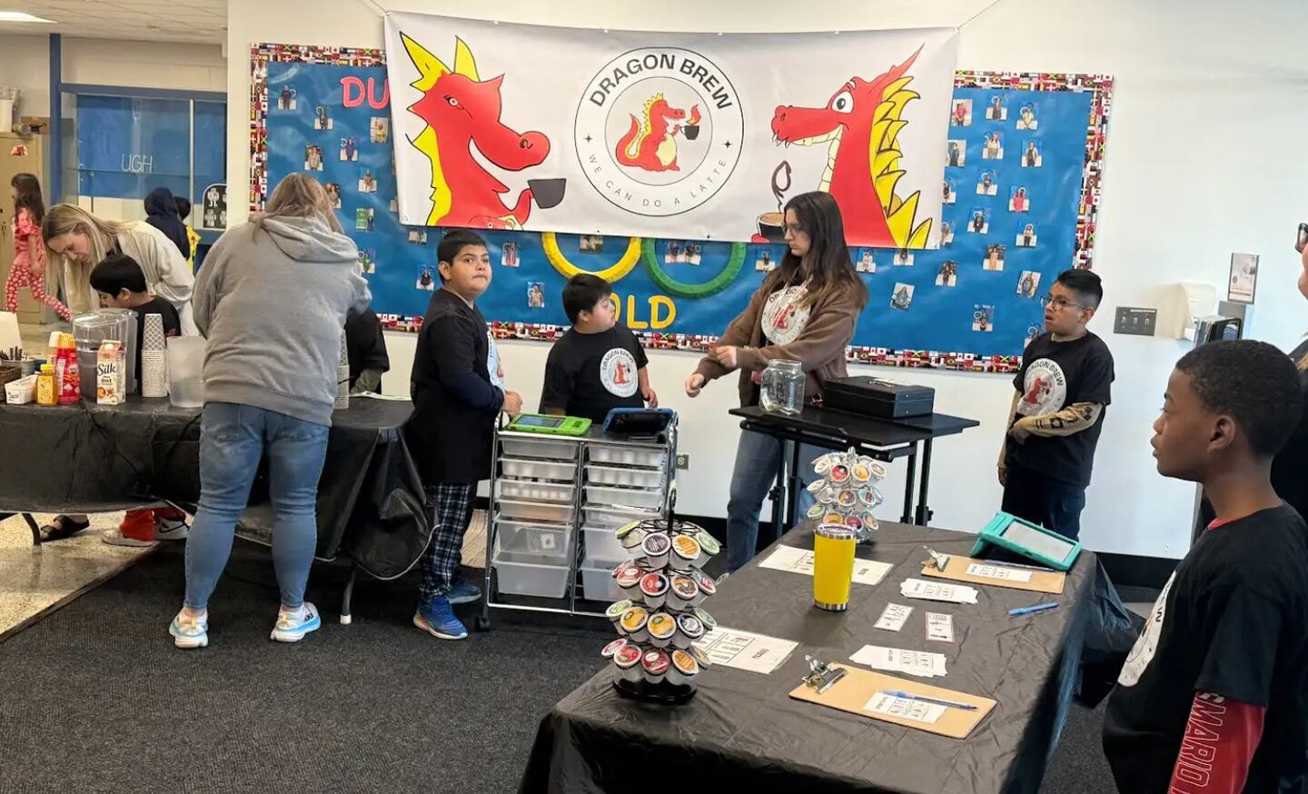 Students, pictured Oct. 18, at Duker Elementary in McHenry run Dragon Brew, a coffeeshop that's open weekly, with the help of Duker staff.