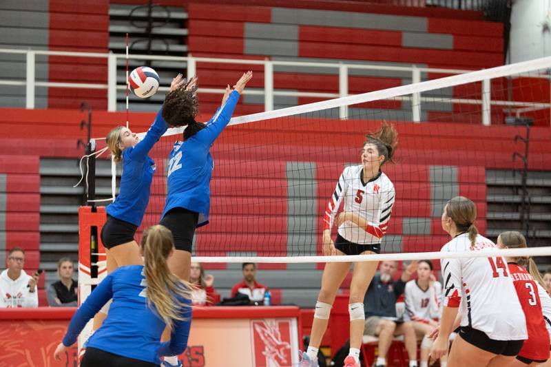 Naperville Centrals Sophia Svingen looks for the kill shot against St. Charles North at the Class 4A Regional Final on Thursday, October 30,2025 in Naperville.
