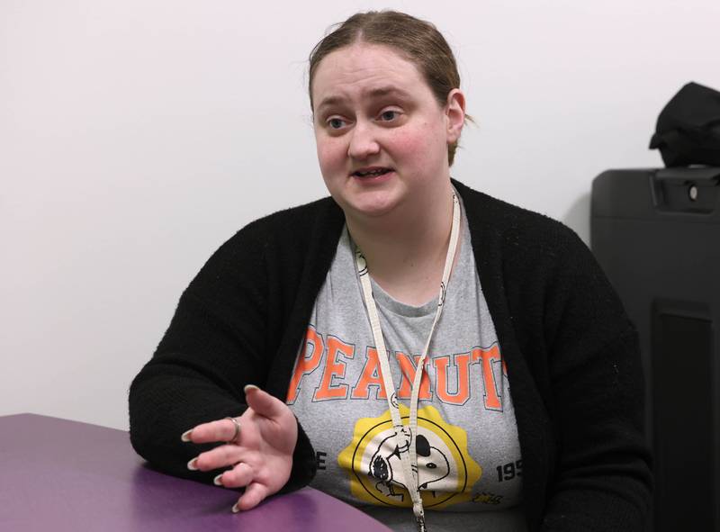 Mitchell Elementary School first grade teacher Cassandra Sprankle talks Thursday, March 19, 2026, about the things she enjoys about teaching at the school in DeKalb.