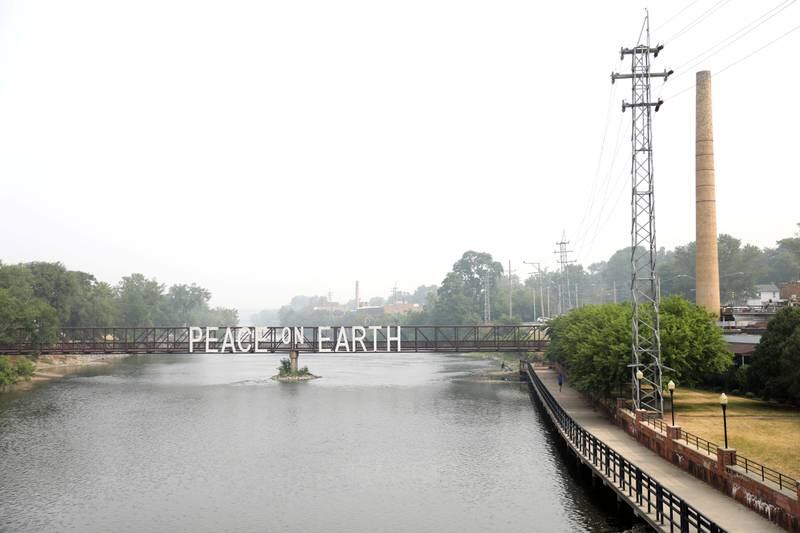The Peace Bridge in Batavia is surrounded by smoke from the Canadian wildfires on Wednesday, June 28, 2023.