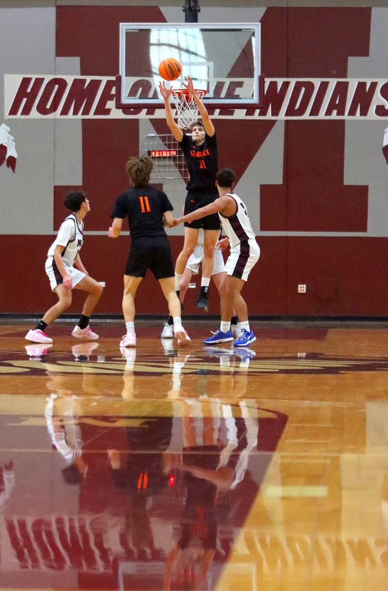 Marengo and Sandwich face off in varsity boys basketball action on Saturday, Jan..24, 2025, at Marengo High School in Marengo.