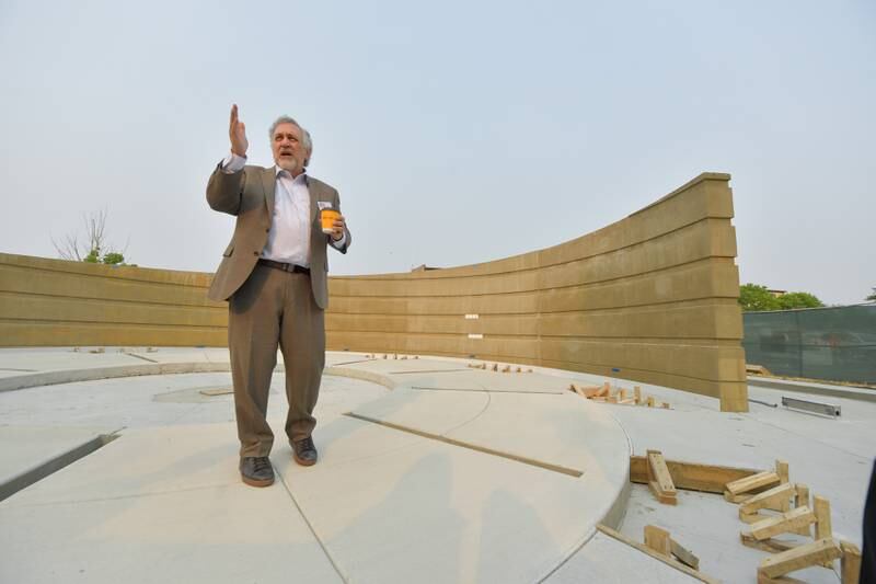 Architect Steve Vasilion gives a tour of Batavia’s in progress Flag Day Monument on Wednesday, June 14, 2023.