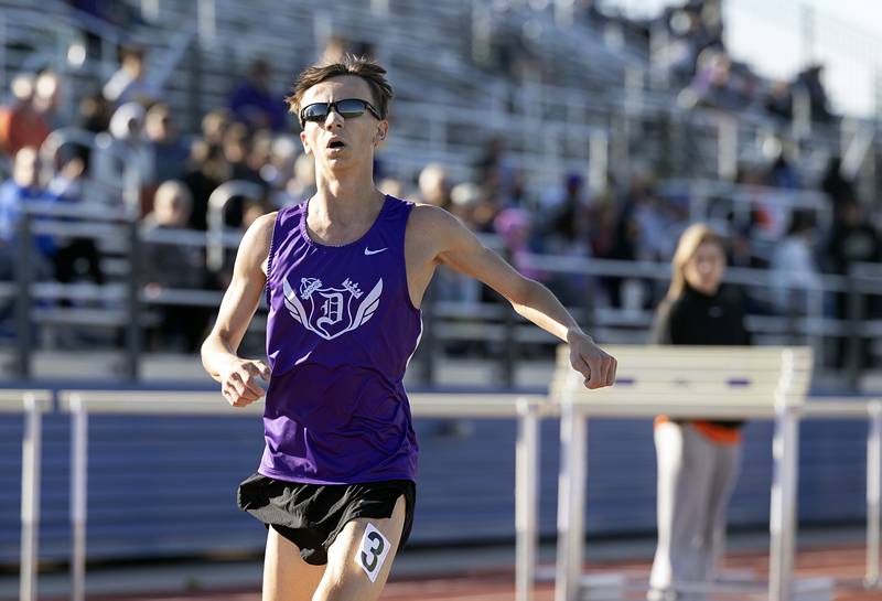 Dixon’s Westin Conatser comes in third and qualifies for  state in the 3200 Wednesday, May 20, 2026, at the Rochelle Class 2A boys track sectionals.