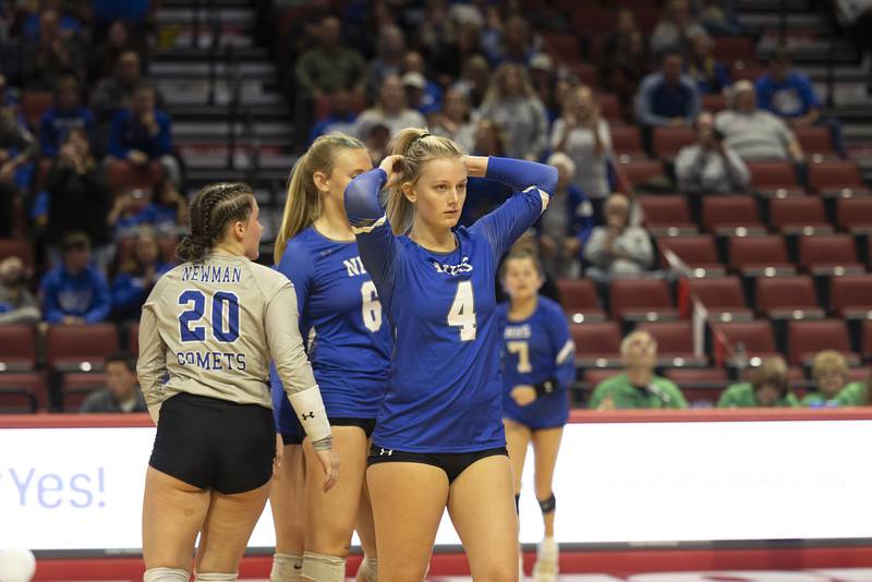 The Newman Comets come off the court after having been defeated by Aquin Friday, Nov. 11, 2022 in a class 1A volleyball semifinal.