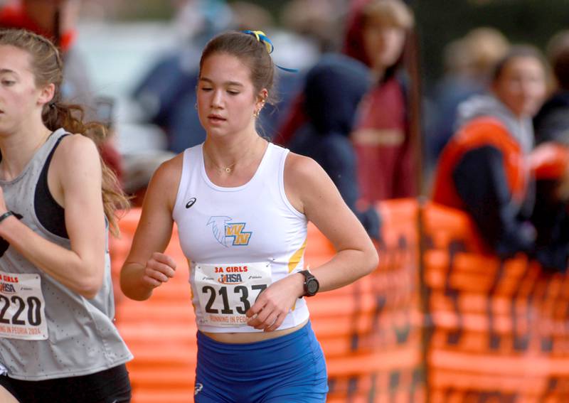 Wheaton North's Maddie Romaine competes in the Class 3A State Cross Country Championships on Saturday, Nov. 9, 2024 at Detweiller Park in Peoria.