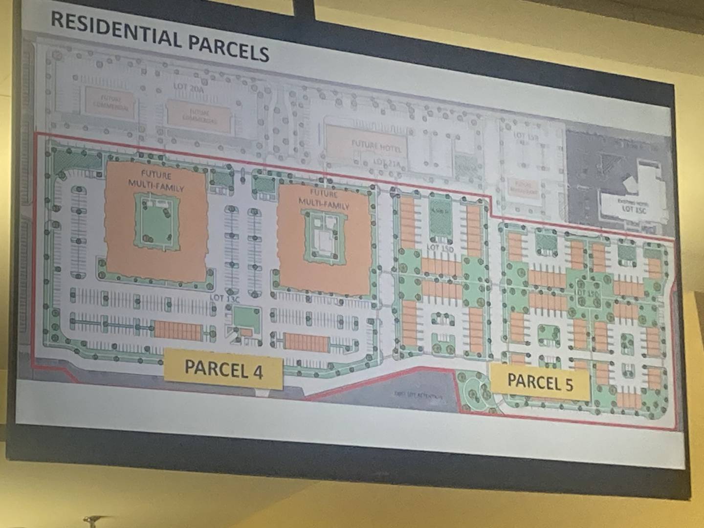 Layout of the proposed residential property in the Lockport Square development in orange. The existing Holiday Inn Express is visible in the top right corner.