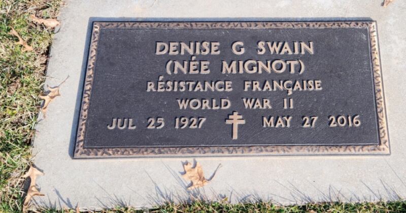 World War II brought Denise and Dean Swain together. Harold “Dean” Swain was born and raised in McNabb. Denise Mignot was born and raised in Dole, France. The two are buried next to each other in the Magnolia Cemetery. Dean’s headstone indicates he served in the Army and was awarded a Purple Heart. Denise’s headstone indicates a fascinating and little told story; Denise was a member of the French Resistance.