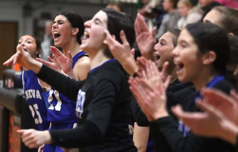 Geneva’s Vikings get rowdy as they build a second-half lead over Crystal Lake South in girls IHSA Class 3A Sectional Championship basketball on Thursday, Feb. 26, 2026, at Crystal Lake Central High School in Crystal Lake.