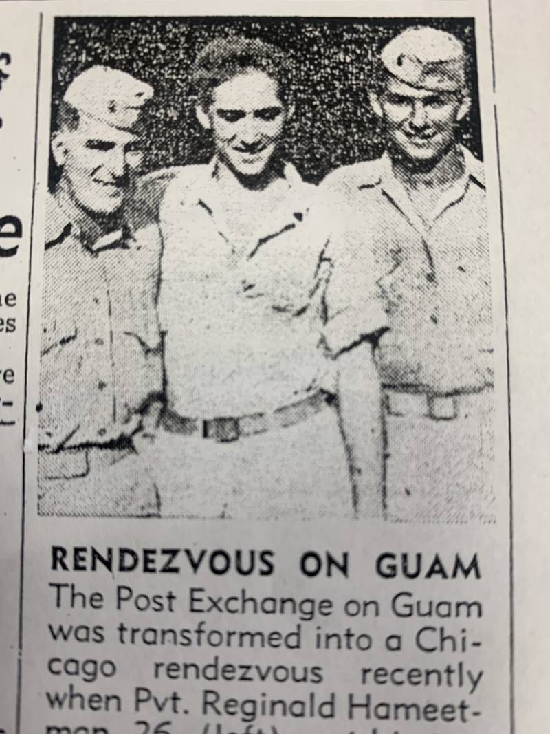 The Hameetman brothers, Reginald, 26, from left, Edward, 23, and Clarence, 21, all serving in different units in World War II, found themselves together at a post exchange in Guam in 1945. This newspaper clipping was provided by Reginald Hameetman's son, Ronald Hameetman of Fox River Grove.