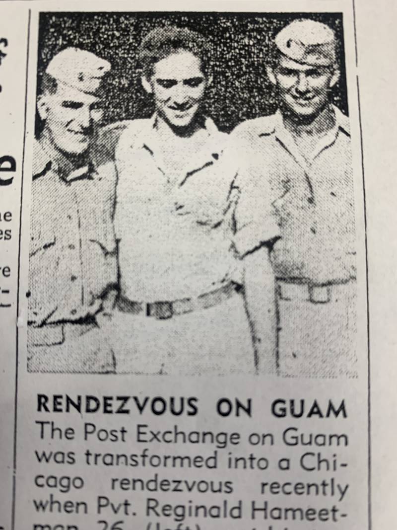 The Hameetman brothers, Reginald, 26, from left, Edward, 23, and Clarence, 21, all serving in different units in World War II, found themselves together at a post exchange in Guam in 1945. This newspaper clipping was provided by Reginald Hameetman's son, Ronald Hameetman of Fox River Grove.