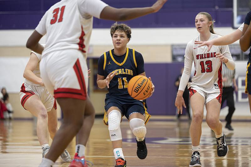 Sterling’s Joslynn James pulls up for a shot against Stillman Valley Saturday, Dec. 27, at the Duchesses Basketball Christmas Classic.