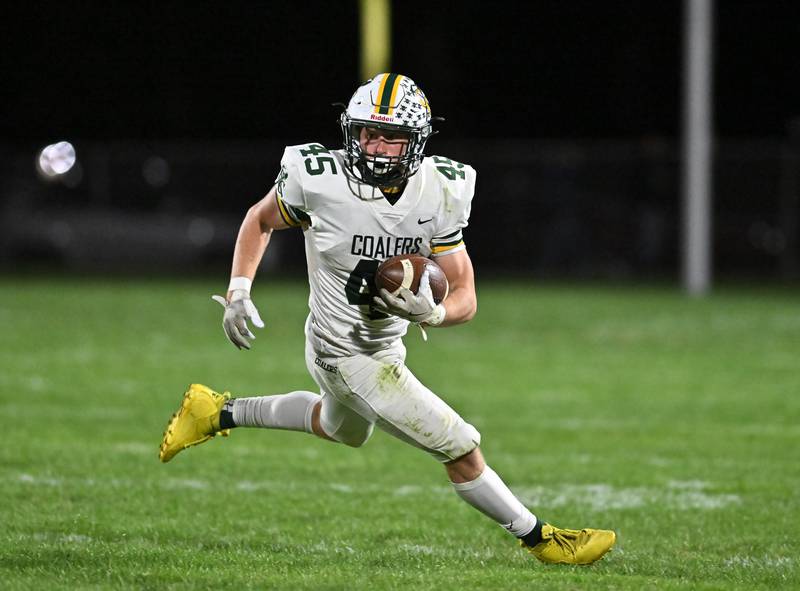 Coal City's Landin Bensen in action during a conference game against Peotone on Friday, Sep 27, 2024 at Peotone. (Dean Reid for Shaw Local News)