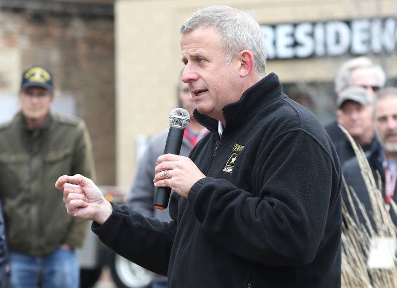 File photo - DeKalb Mayor and US Army Veteran Cohen Barnes speaks Thursday, Nov. 11, 2021, during a Veterans Day and Soldiers' and Sailors' Memorial Clock rededication ceremony in downtown DeKalb.