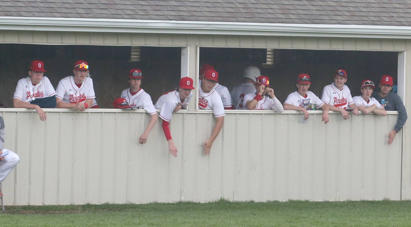 Members of the Ottawa baseball team hope for a rally against L-P on Friday, May 2, 2025 at Ottawa High School.