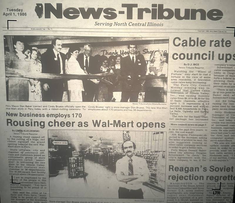 A view of the front page of the La Salle NewsTribune when the Wal-Mart store first opened on Tuesday, April 1, 1986 in Peru.
