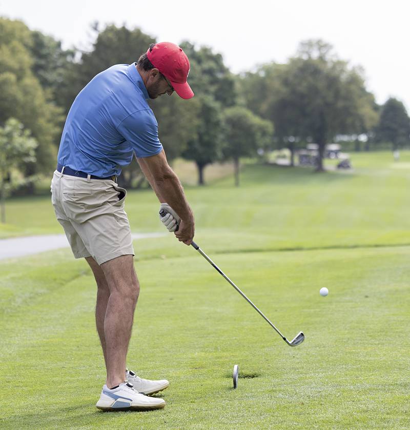 Jon Prescott tees off on #1 Sunday, July 21, 2024 during the final round of the 102nd Lincoln Highway golf tournament. The tournament was held at Emerald Hill in Sterling.