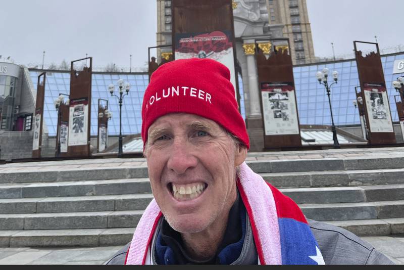 This photo provided by Hédi Aouidj shows Ryan Routh, a suspect in the apparent assassination attempt of Republican presidential nominee and former President Donald Trump, in Maidan, Ukraine on April 10, 2024.   (Hédi Aouidj via AP)