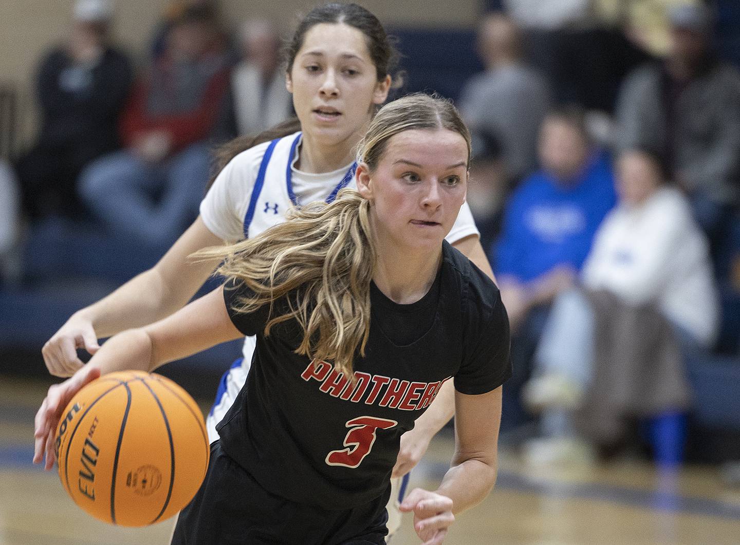 Erie-Prophetstown’s Aubrey Huisman drives to the hoop against Newman Thursday, Dec. 12, 2024, at Newman High School.