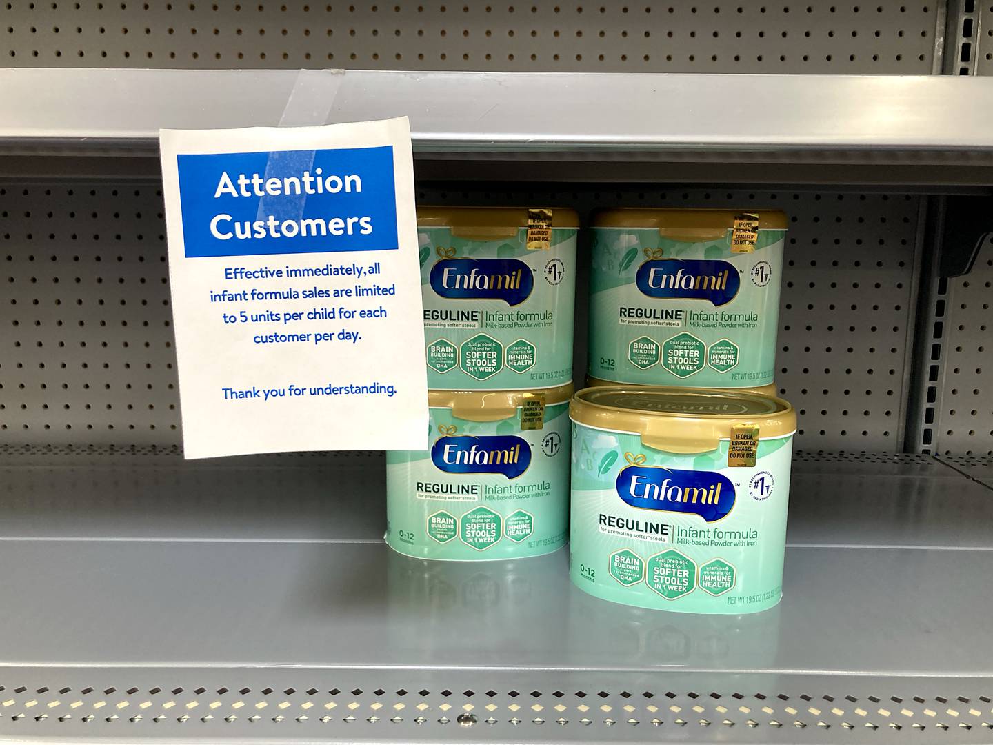 The baby formula shelves on Tuesday, May 10, 2022, at a Woodstock store. Because of a recall and supply chain problems, baby formula has become hard to find.