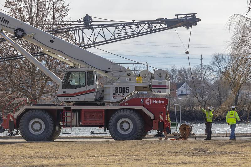 Several large cranes are in place at Page Park Feb. 28, 2025, for the project. The park’s roads and trails will also be improved.