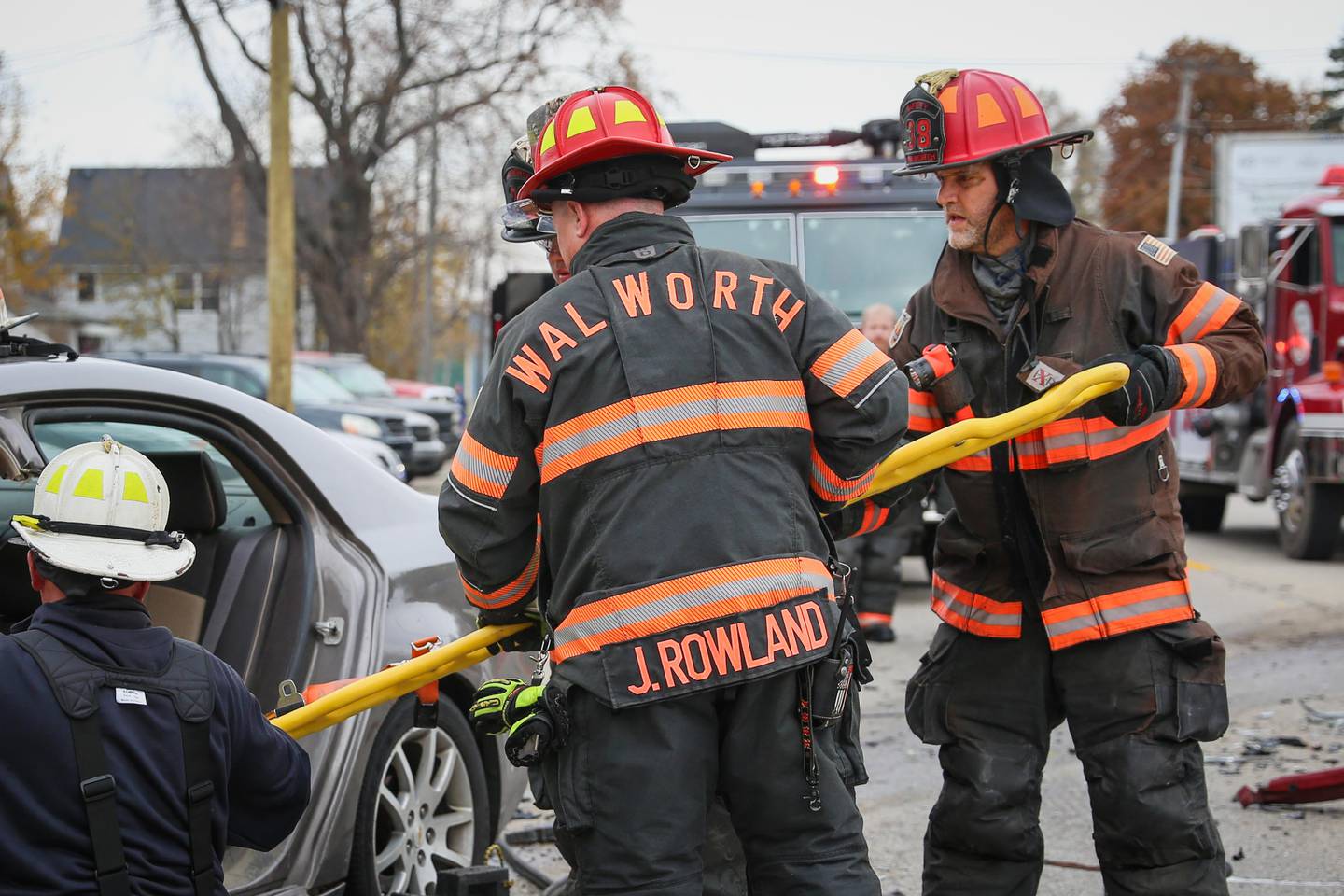 Two drivers were taken to the hospital with serious injuries after a crash led to one car being overturned and on fire on Sunday, Oct. 30, 2022, in Harvard.