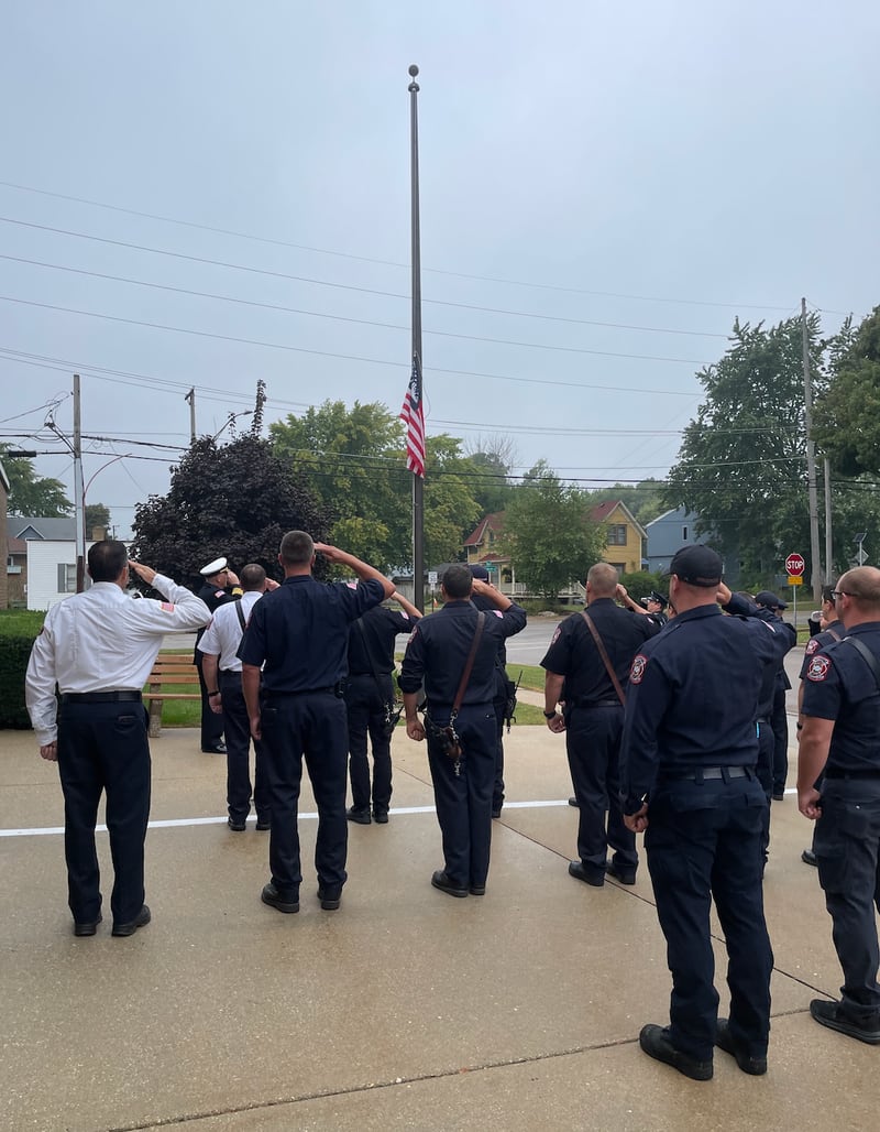 Members of the DeKalb Fire Department gathered Monday morning, Sept. 11, 2023 at Fire Station No. 1 at 700 Pine St., in DeKalb to mark 22 years since the tragic events of Sept. 11, 2001. The ceremony is held annually at the fire department for Patriot Day.