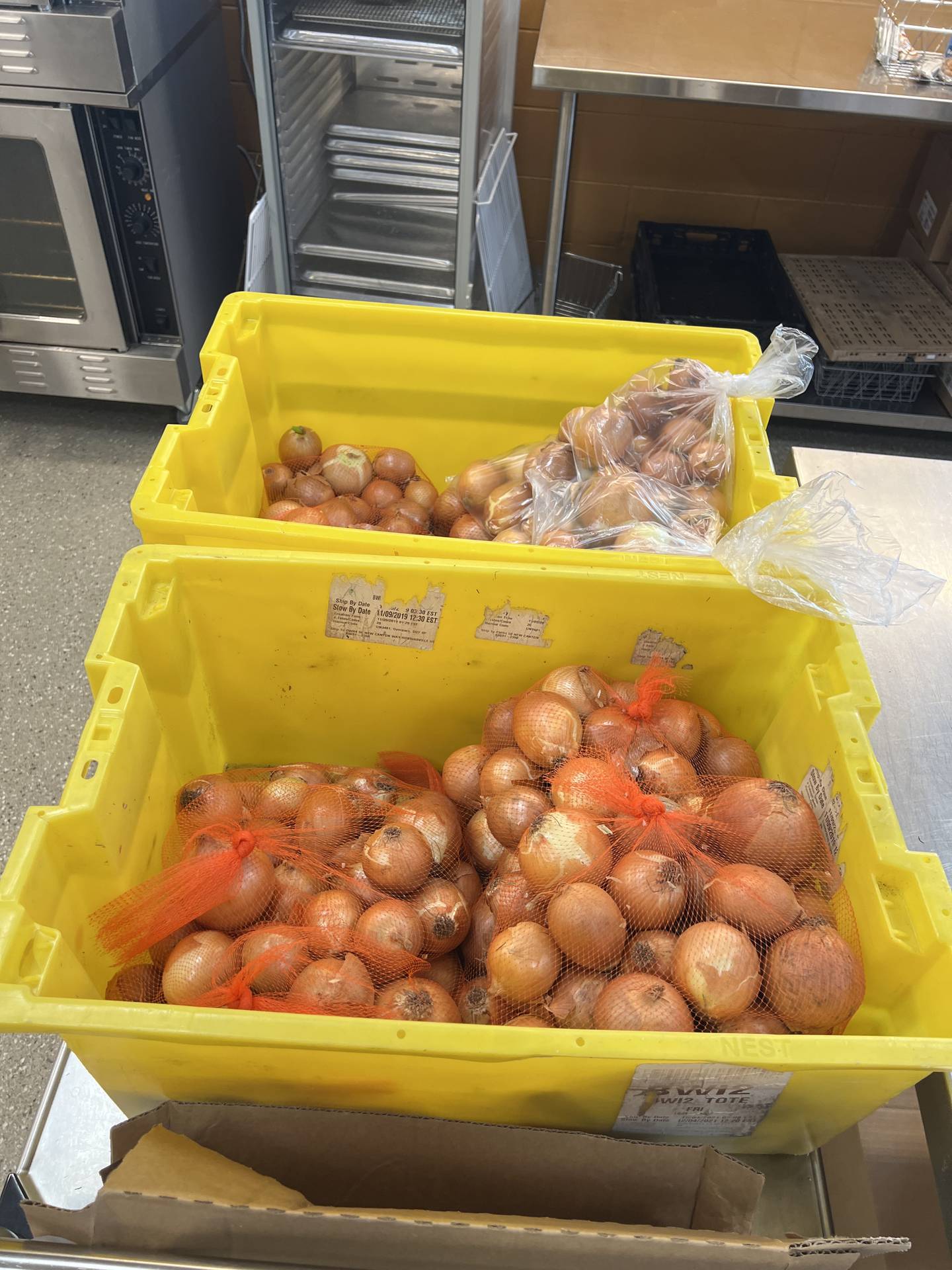 Sweet onions were among the produce offered to those seeking food on March 25, 2025, at the Genoa Area Community Food Hub.