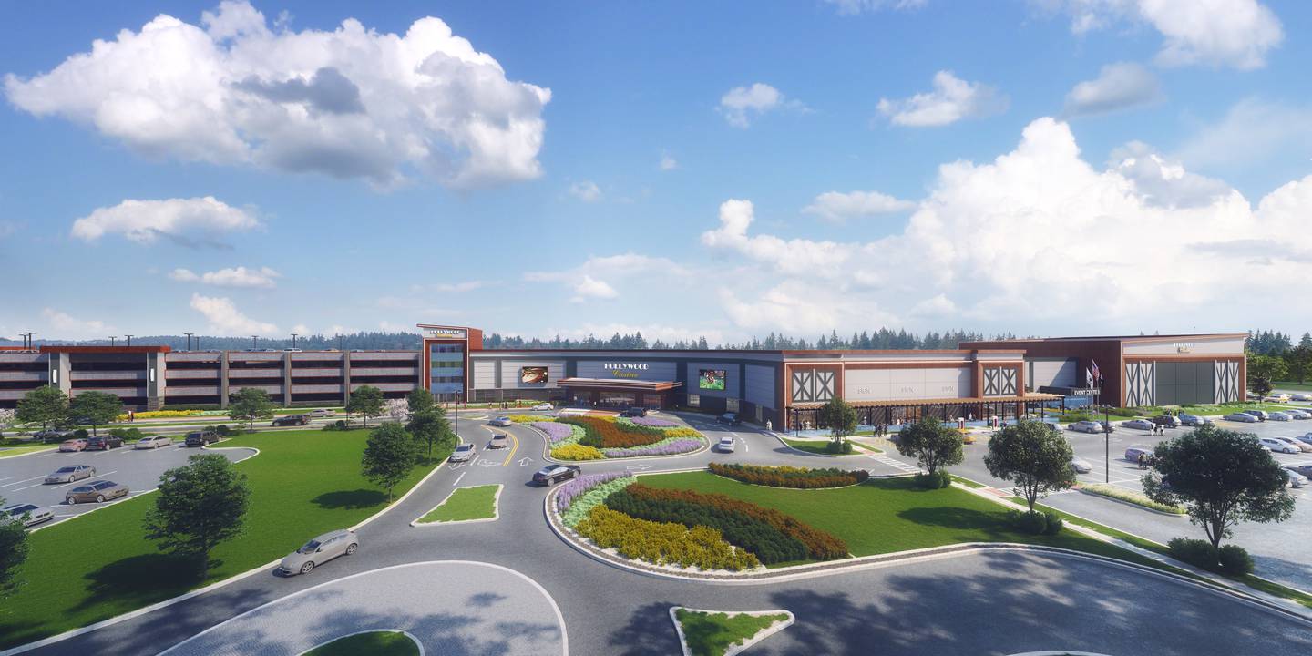 Drawing of the exterior for the new Hollywood Casino Joliet being built at the Rock Run Collection development at Interstates 55 and 80.  The casino is expected to be open late 2025.