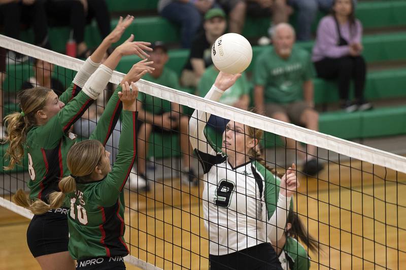 Rock Falls’ Kayla Hackbarth plays the ball against Lasalle-Peru Wednesday, Sept. 4, 2024, at Rock Falls High School.
